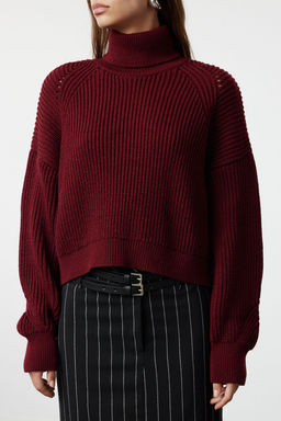 Bordo Crop Bal?kc? Yaka Triko Kazak TWOAW25KZ00002 - Trendyolmilla фото 4