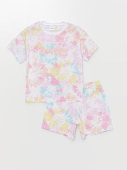 Bisiklet Yaka Batik Desenli K?z ?ocuk ?ortlu Pijama Tak?m?