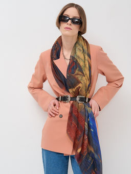 ШЕЛК ХЛОПОК ВИСКОЗА Большой, красивый двусторонний платок с рисунком в стиле арт-декои необычной текстурой ткани - Tantino фото 5