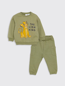 Bisiklet Yaka Uzun Kollu Aslan Kral Bask?l? Erkek Bebek Sweatshirt ve E?ofman Alt 2li Tak?m