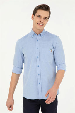 Мужская темно-синяя рубашка с длинным рукавом