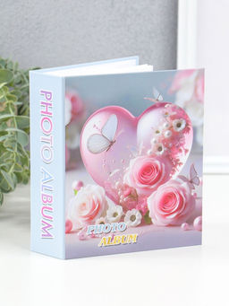 Фотоальбом на 40 фото 10х15 см "Сердце и бабочки с розами" в коробке 4,5х14х17 см