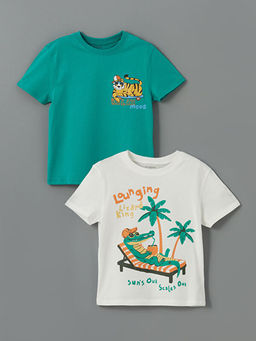 Bisiklet Yaka Bask?l? Erkek ?ocuk Ti??rt 2li