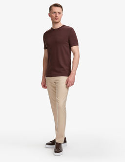 Koyu Kahverengi Slim Fit Bisiklet Yaka Triko Ti__rt