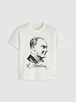 Bisiklet Yaka Atat?rk Bask?l? Erkek ?ocuk Ti??rt