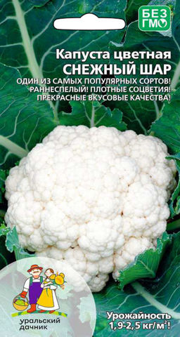 Капуста цветная СНЕЖНЫЙ ШАР Надёжный и проверенный годами сорт! Очень ранний, всегда завязывает увесистые головки! Устойчива к болезням! Хороша для заморозки!