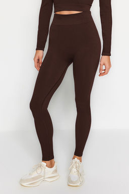 Koyu Kahverengi Seamless/Dikissiz Tam Boy Orme Spor Tayt TWOAW20TA0071