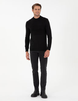 Siyah Slim Fit Bato Yaka Y_n Kar___ml_ Triko Kazak - Pierre cardin фото 4