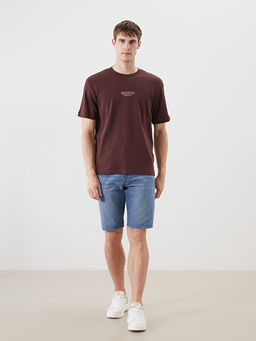 Bisiklet Yaka Bask?l? Erkek Ti??rt