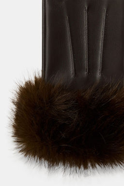 CONTRAST FAUX LEATHER GLOVES WITH FAUX FUR - Zara фото 6