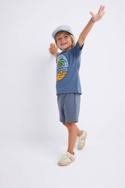 Футболка с короткими рукавами и круглым вырезом для маленьких мальчиков с принтом природы - Defacto фото 2