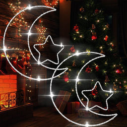 Гирлянда штора Роса -светлячкиЗвезда с луной  белое свечение ,7 режимов свечения ,8 фигур, 3х0.75м , - Family фото 3