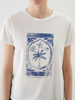 Bisiklet Yaka Bask?l? Kad?n Ti??rt