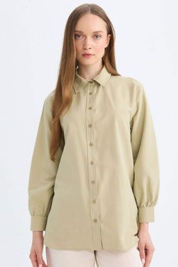 Relax Fit Gomlek Yaka Poplin Basic Duz Uzun Kollu Gomlek Tunik - Defacto фото 2