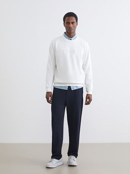 Bisiklet Yaka Bask?l? Erkek Sweatshirt