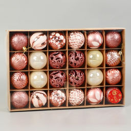 Ёлочные игрушки Мелодия ассорти люкс, шары новогодние, d=6 см, набор 24 шт., бело-розовый - Зимнее волшебство фото 2