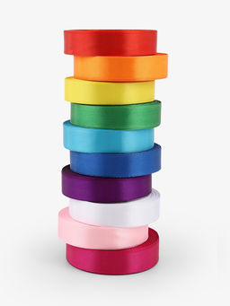 Набор лент атласных (10шт) 20мм*25±1ярд(23м±1м) №01/04/15/19/20/25/26/27/34/40 радуга АУ