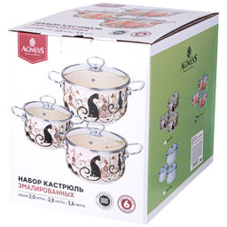 НАБОР КАСТРЮЛЬ AGNESS ЭМАЛИРОВАННЫХ СЕРИЯ КОРЕЙСКАЯ РОЗА, 6ПР. 2,0/2,8/3,6Л,18Х11/20Х12/22Х13СМ  фото 2
