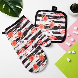 Кухонный набор Доляна Фламинго: прихватка 16х16 см, варежка 25х16 см, 100% п/э