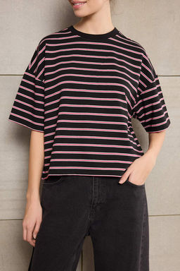 Teen Cok Renkli Cizgili Boxy/Relaxed Kal?p K?sa Kollu Pamuk Kar?s?ml? Orme T-Shirt TWOSS26TS00048