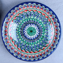 Ляган узбекский Риштанская Керамика «Узоры», d=33 см, глубокий, синий МИКС