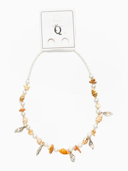 Чокер "Морской мир" из ракушек, цвет белый в серебре