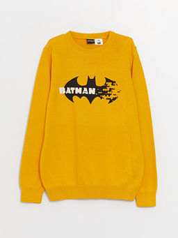 Bisiklet Yaka Batman Desenli Uzun Kollu Erkek ?ocuk Triko Kazak
