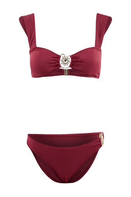 Bordo Bralette Kapl? Dokum Aksesuarl? Regular Normal Bel Bikini Tak?m? TBESS25BT00061