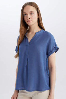 Regular Fit Apas Yaka Basic Duz K?sa Kollu Bluz - Defacto фото 2