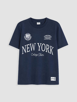 Bisiklet Yaka New York Bask?l? Erkek ?ocuk Ti??rt