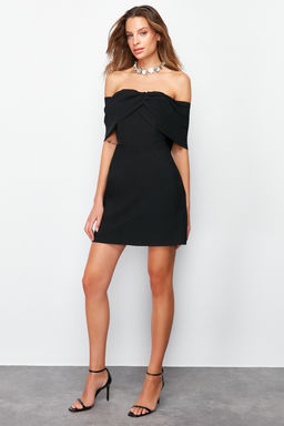 TRENDYOLMILLA Siyah Carmen Yaka Dokuma K?sa Elbise TPRSS24EL00154  фото 11