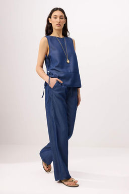 Koyu Mavi Orta Bel More Sustainable %100 Tencel Wide Leg Jeans TWOSS26JE00234 - Trendyolmilla фото 2