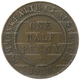 Монета 1/2 пенни 1938 года Австралия