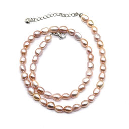 Жемчужные бусы овал 6*8мм цвет розовый, 41см Радуга камня