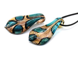 Кулон Лист 30*60мм из муранского стекла цв.бирюзовый