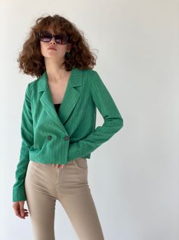 6793 Жакет укороченный двубортный в зелёном цвете - Martichelli фото 2