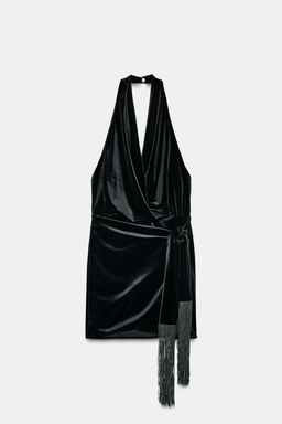 VELVET SHORT DRESS WITH FRINGING - Zara фото 6