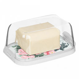 Масленка пластмассовая Bergamo 16х10х7см, прозрачная крышка h5,5см, с декором Сад пионов (Россия) - Домашняя Мода фото 3