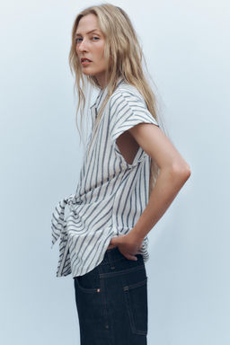 STRIPED KNOTTED LINEN BLEND SHIRT - Zara фото 12