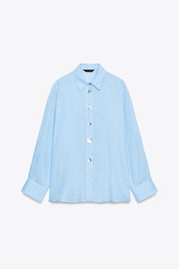 100% LINEN SHIRT WITH CONTRASTING BUTTONS - Zara фото 12