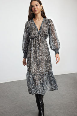 TRENDYOLMILLA Siyah Belden Ac?lan Astarl? Midi Sifon Dokuma Elbise TWOAW24EL00710  фото 12