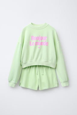 SLOGAN SWEATSHIRT AND BERMUDA SHORTS SET