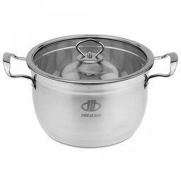 Кастрюля из нержавеющей стали Аксай 4,8л, д23,5см h14,4см, s0,45мм, матовая полировка, стеклянная крышка, металлические ручки, с теплораспределительным дном 0,5см, цветная коробка (Китай)