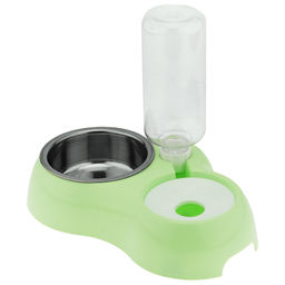 Пэт тойс (Pet toys) Миска для кормления животных пластмассовая 0,18/0,45л 27,5х18см h22,5см, двойная, с автопоилкой 0,5л, миска-вставка из нержавеющей стали 0,4л д12,8см h4,7см, прорезиненные ножки, цвета в ассортименте: розовый, салатовый, бирюзов  фото 2