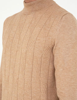 Bej Slim Fit Yar_m Bal_k__ Yaka Y_n Kar___ml_ Triko Kazak - Pierre cardin фото 7