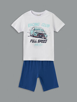 Bisiklet Yaka Erkek ?ocuk ?ortlu Pijama Tak?m?