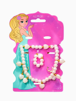 Набор детских украшений «Выбражулька. Стиль в сердце» 4 предмета: клипсы, кольцо, бусы, браслет, белый в золоте