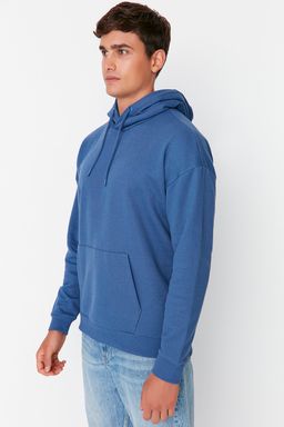 Lacivert Oversize/Genis Kesim Kapusonlu Ici Polar/S?cak Tutan Sweatshirt TMNAW23SW00195