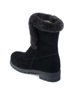 Полусапожки женские на литой подошве, черные, замша, молния.