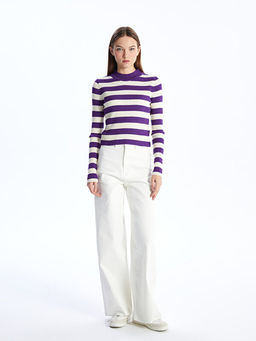 Bisiklet Yaka Renk Bloklu Uzun Kollu Kad?n Triko Kazak